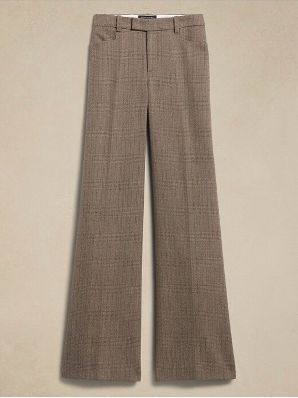 Banana Republic Downtown Plaid Lido Sculpted Italian 100% Wool Wide Leg Trousers